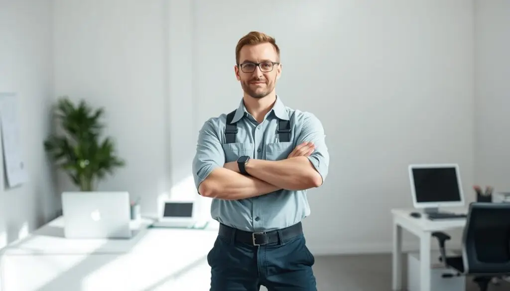 Diesel technician discussing schedule boundaries with shop manager in professional setting