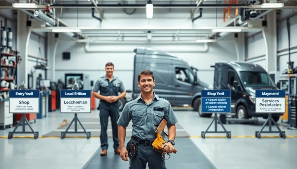 Career ladder diagram illustrating diesel technician advancement levels and requirements