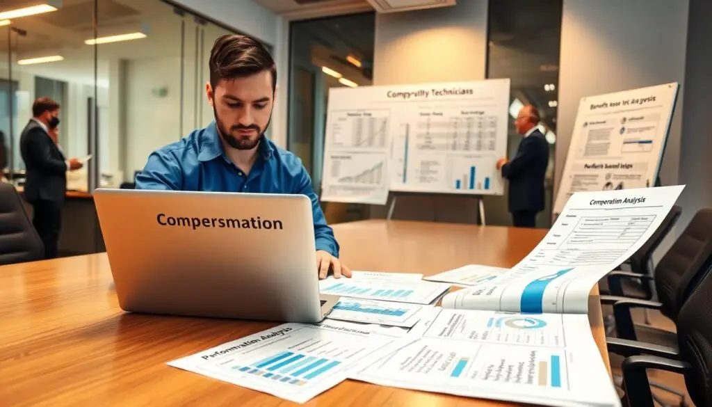 Chart comparing diesel technician compensation packages across entry-level, journeyman, and master levels