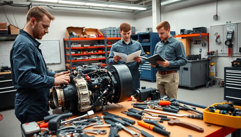 Diesel technician training program with hands-on engine repair instruction