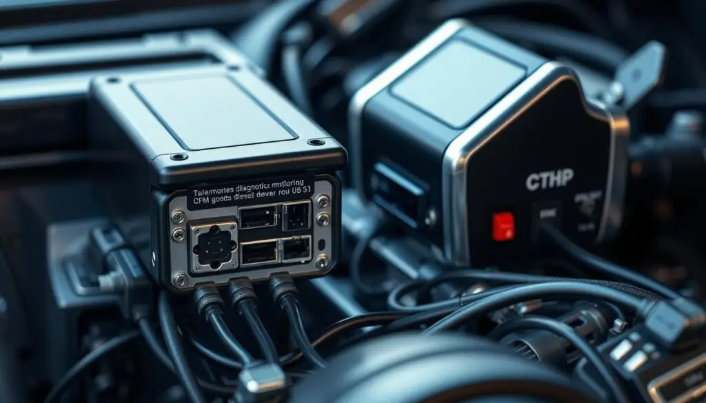 remote diesel diagnostics telematics hardware installed in commercial truck cab