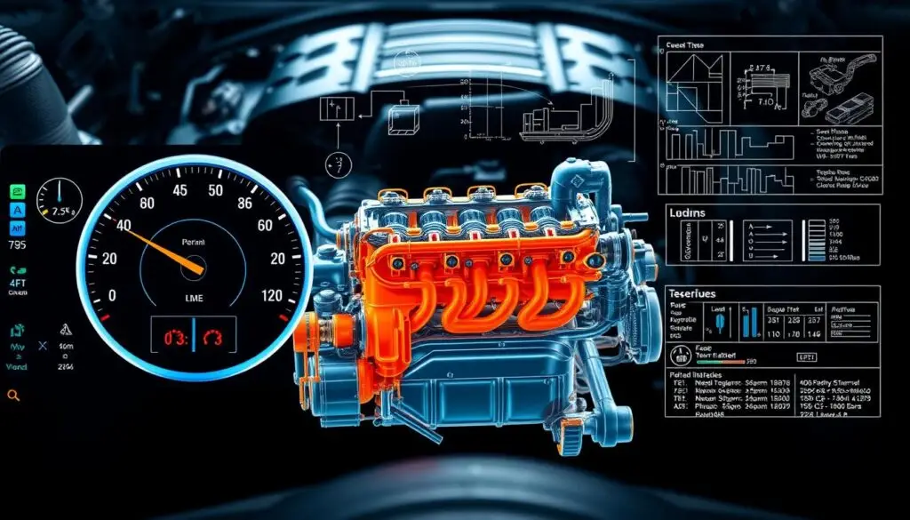 Engine temperature monitoring system showing coolant and oil temperature readings on dashboard