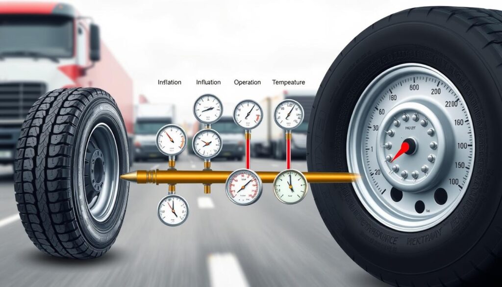 Diagram illustrating the relationship between tire pressure and temperature changes in commercial vehicles
