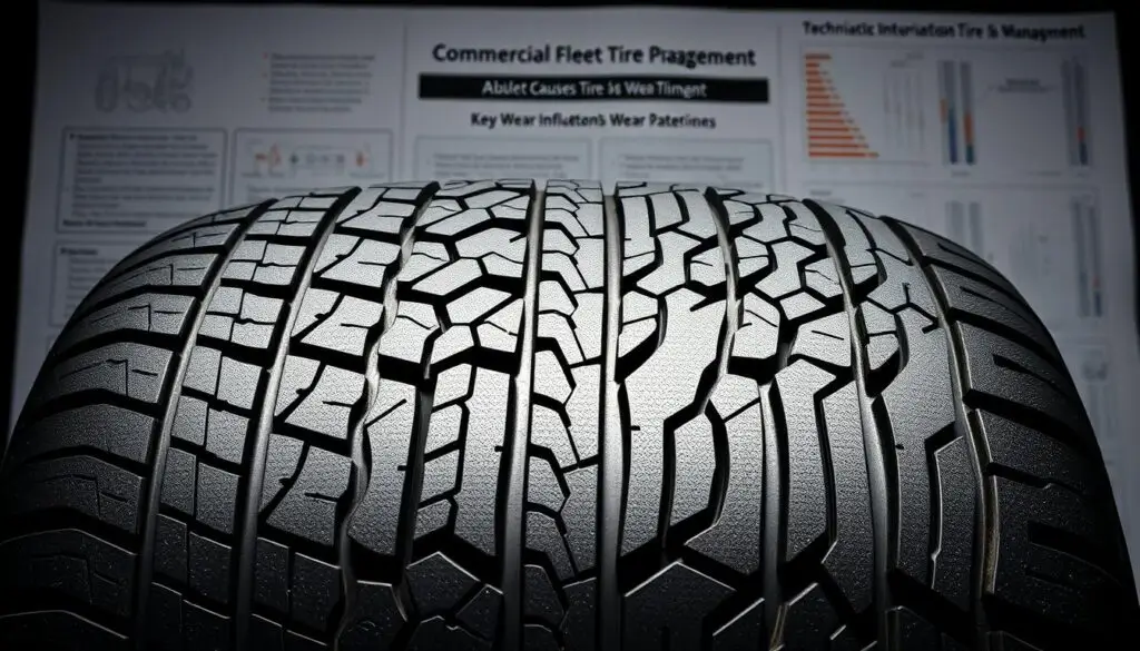 Visual guide showing different tire wear patterns and their diagnostic meanings for commercial fleet vehicles