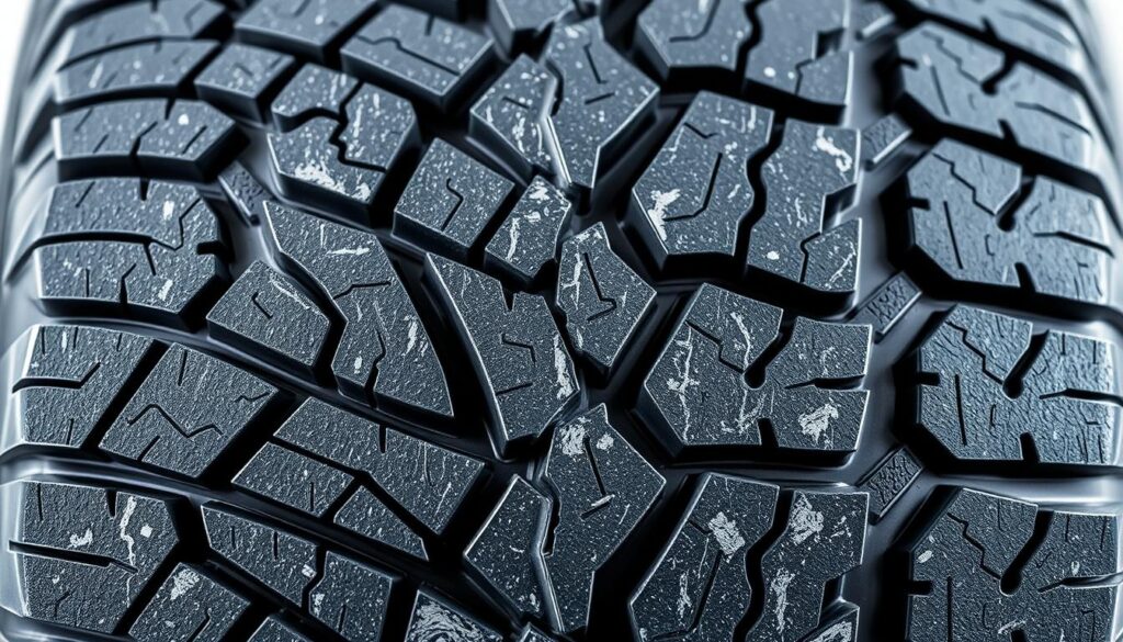 Commercial tire showing irregular wear patterns used for diagnostic training and alignment analysis
