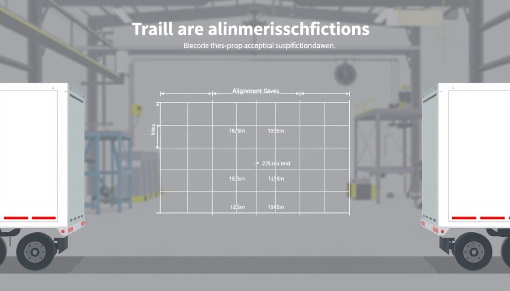 Trailer alignment specifications and tolerance standards showing thrust angle and scrub angle measurements