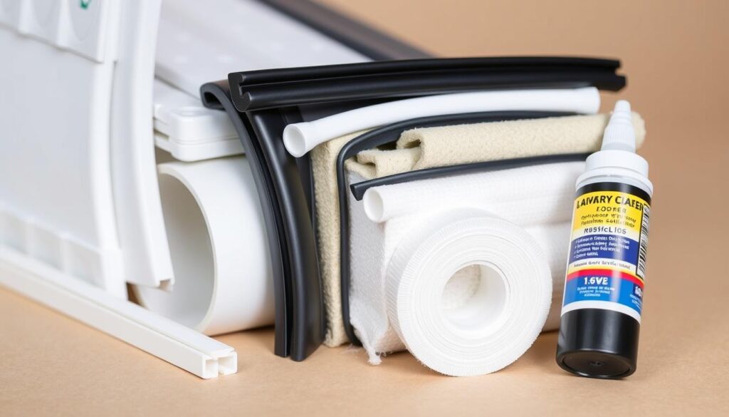 Trailer door seal weatherproofing materials including EPDM and vinyl bulb options