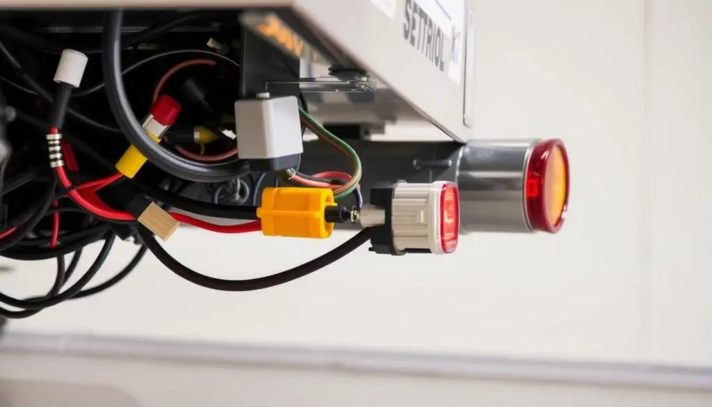 Commercial trailer lighting system showing LED marker lights and brake light assembly