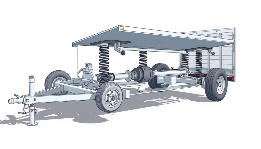 Trailer suspension load distribution diagram showing even weight across tire contact patches
