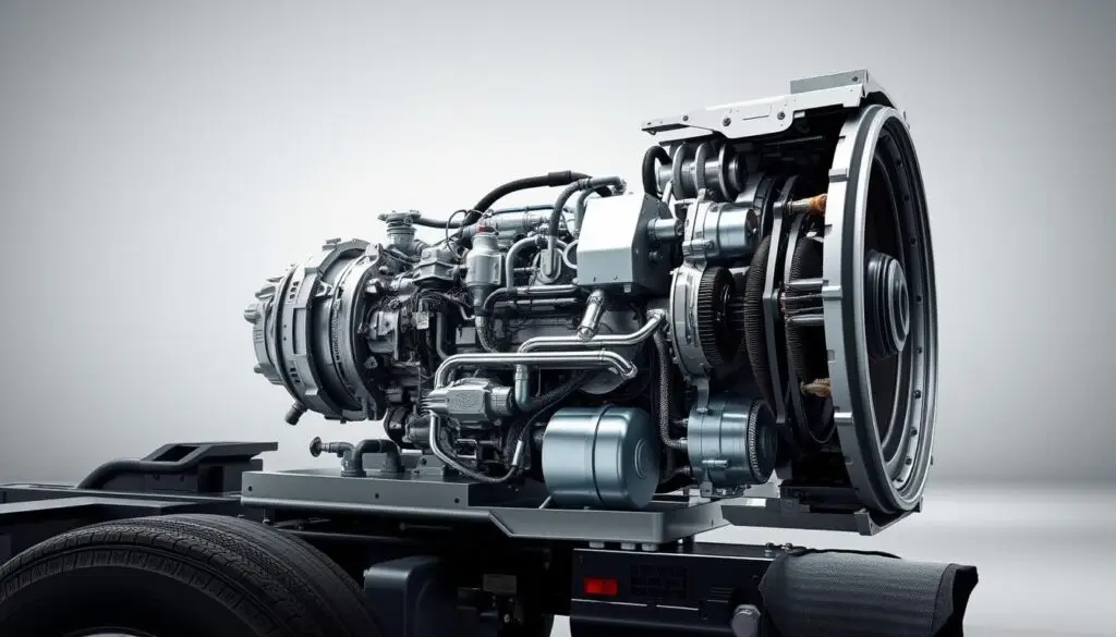 Transmission cooling system diagram showing heat dissipation flow in heavy duty trucks