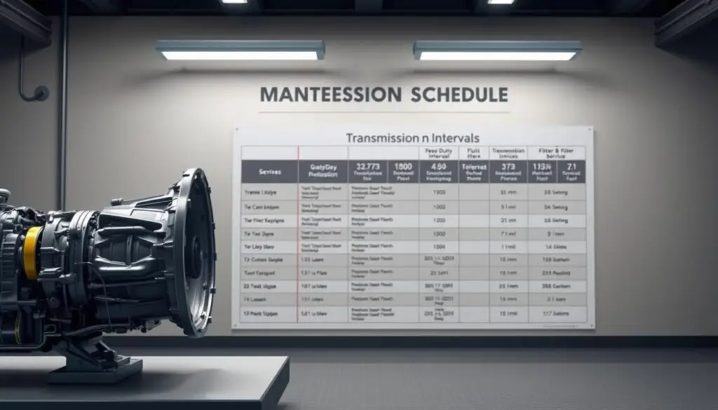 Transmission maintenance schedule chart showing service intervals by brand and condition