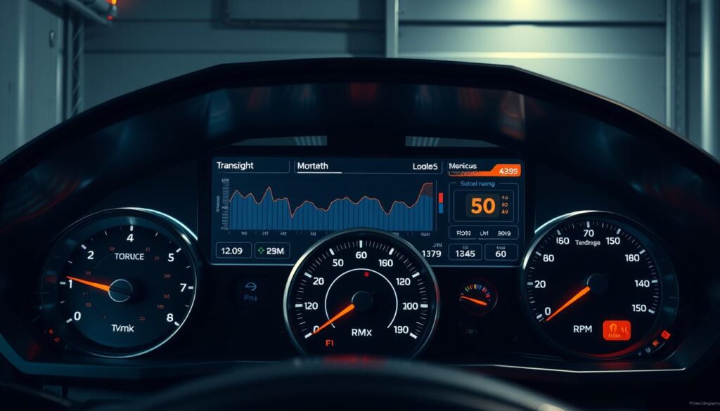 Fleet management dashboard displaying transmission performance metrics and early warning indicators for preventive maintenance