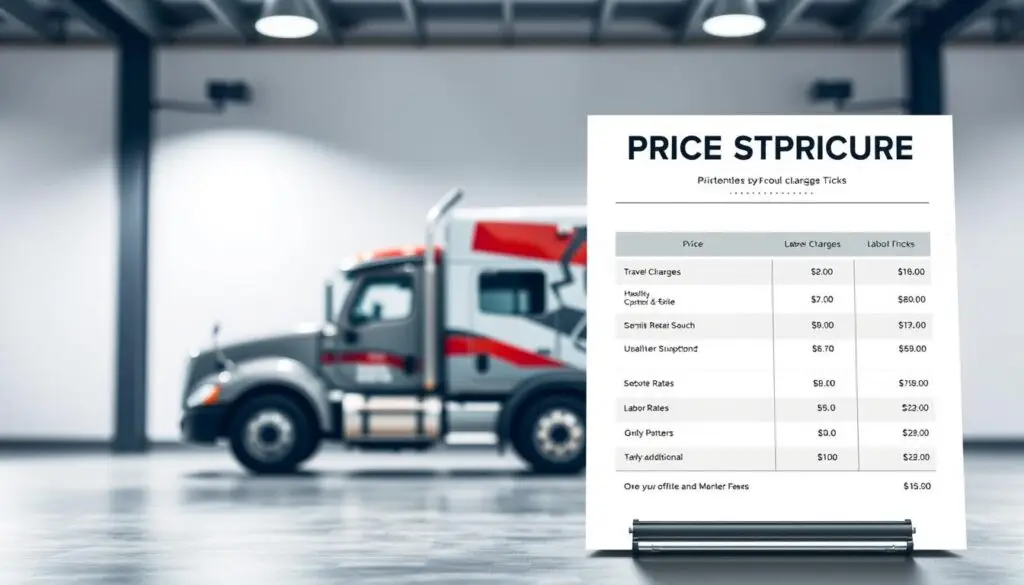 Service zone map showing travel charge tiers for mobile diesel repair coverage area