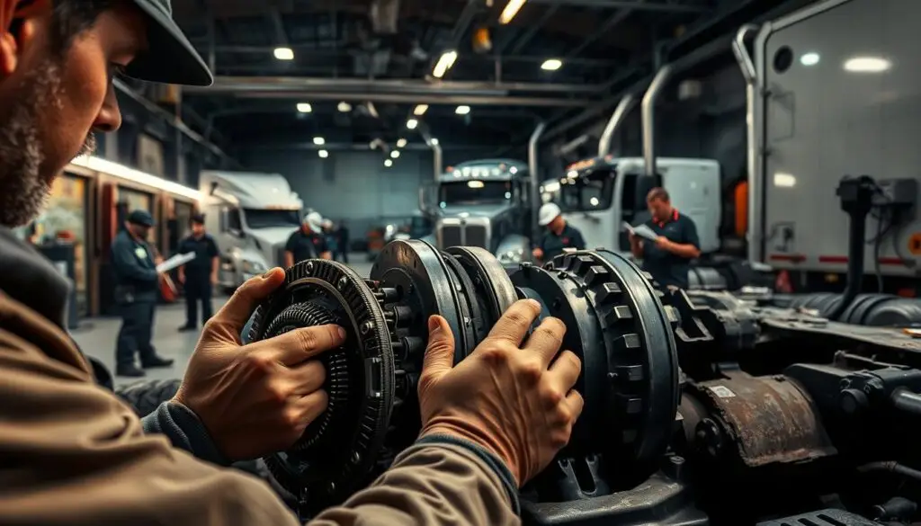 Diesel mechanic troubleshooting clutch problems on commercial truck