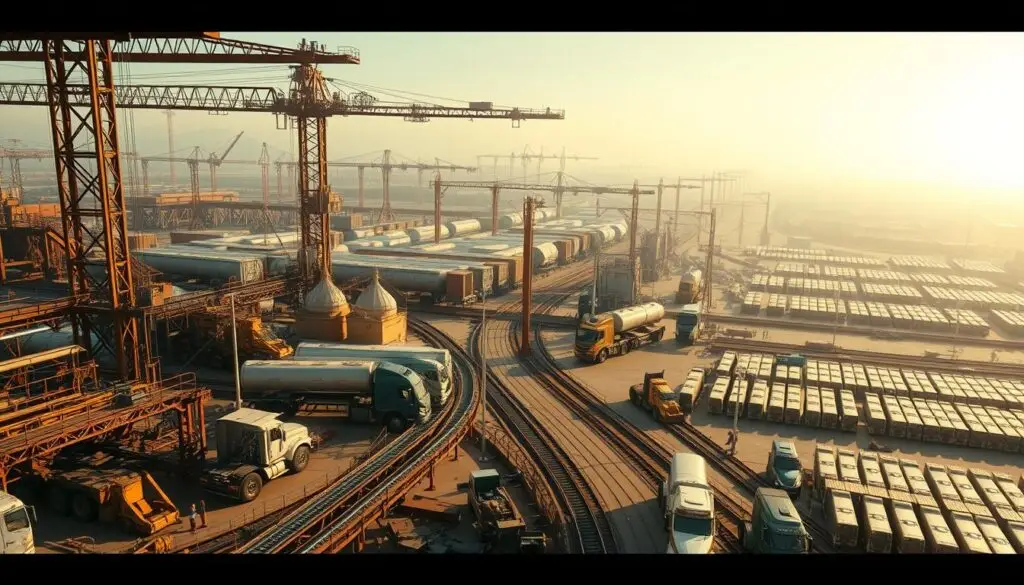 Heavy duty truck assembly line showing Class 8 production at manufacturing facility