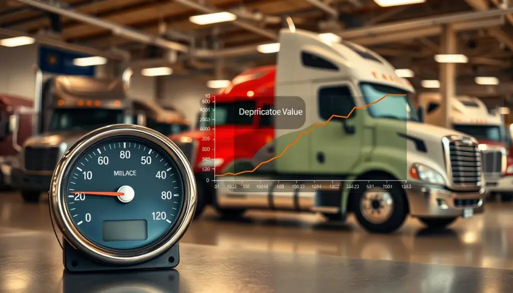 Odometer display showing mileage reading on Class 8 truck instrument panel