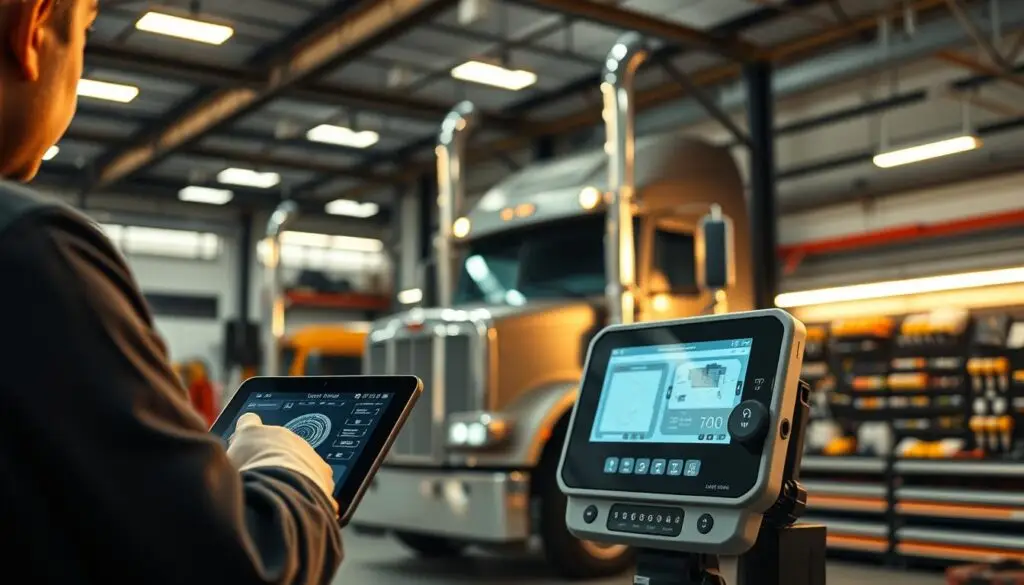 Diagram showing digital transformation workflow reducing manual processes in commercial truck repair operations