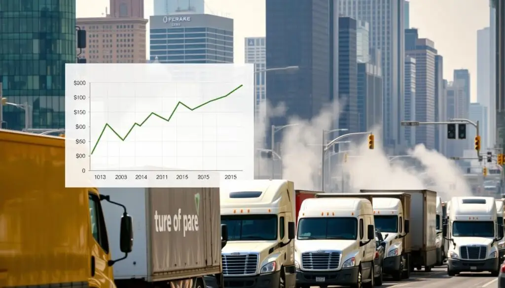 Semi truck idling at loading dock showing fuel cost impact