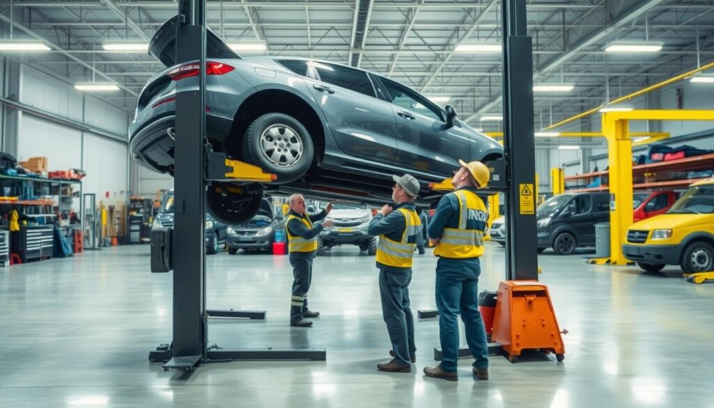 vehicle lift safety inspection procedures in fleet maintenance shop
