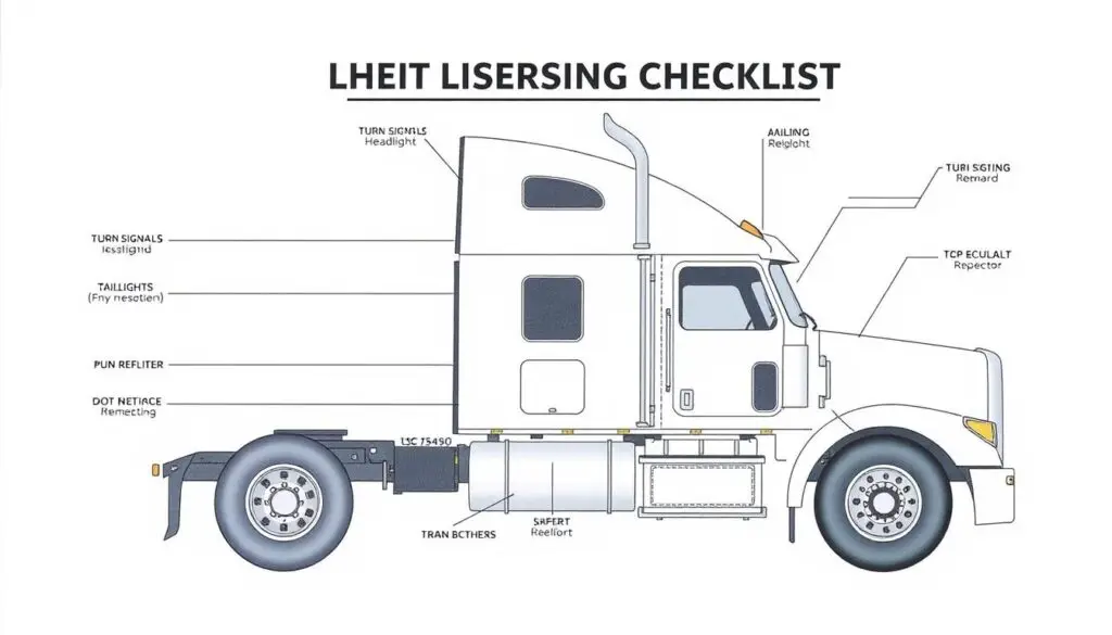 vehicle lighting inspection showing headlights, markers, and brake lights evaluation