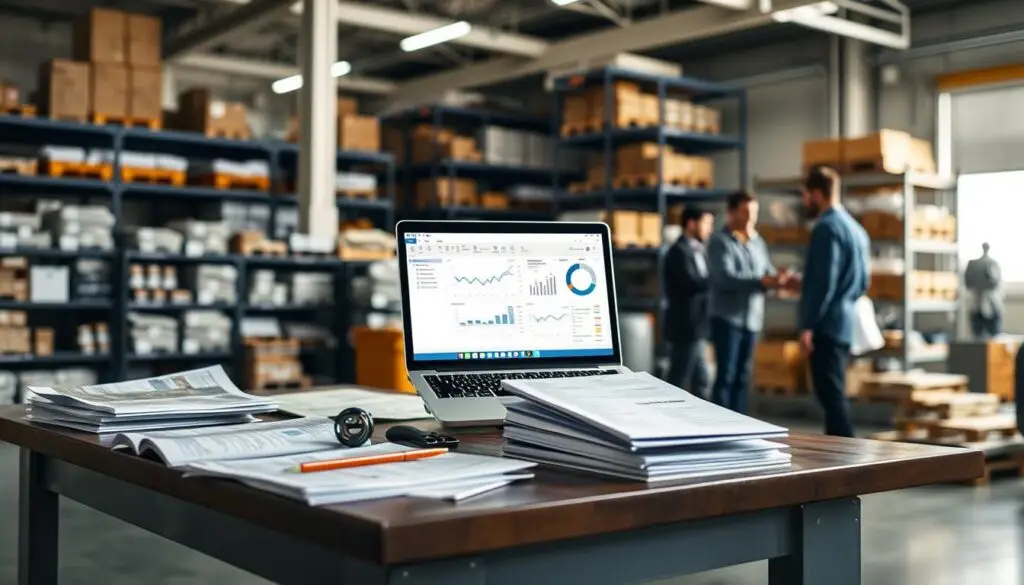 Fleet manager reviewing vendor contracts and procurement terms with supplier representative