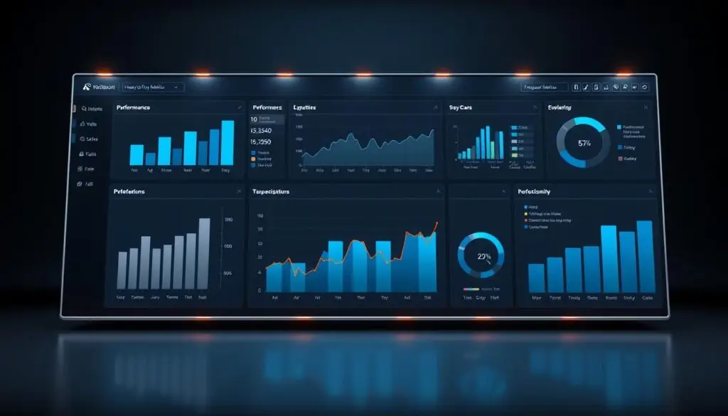 Digital dashboard displaying vendor performance metrics including quality, delivery, and cost KPIs