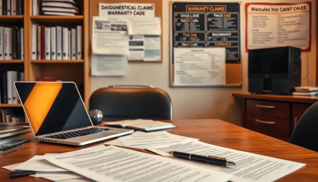 Diagnostic scan tool capturing fault codes for warranty claim documentation