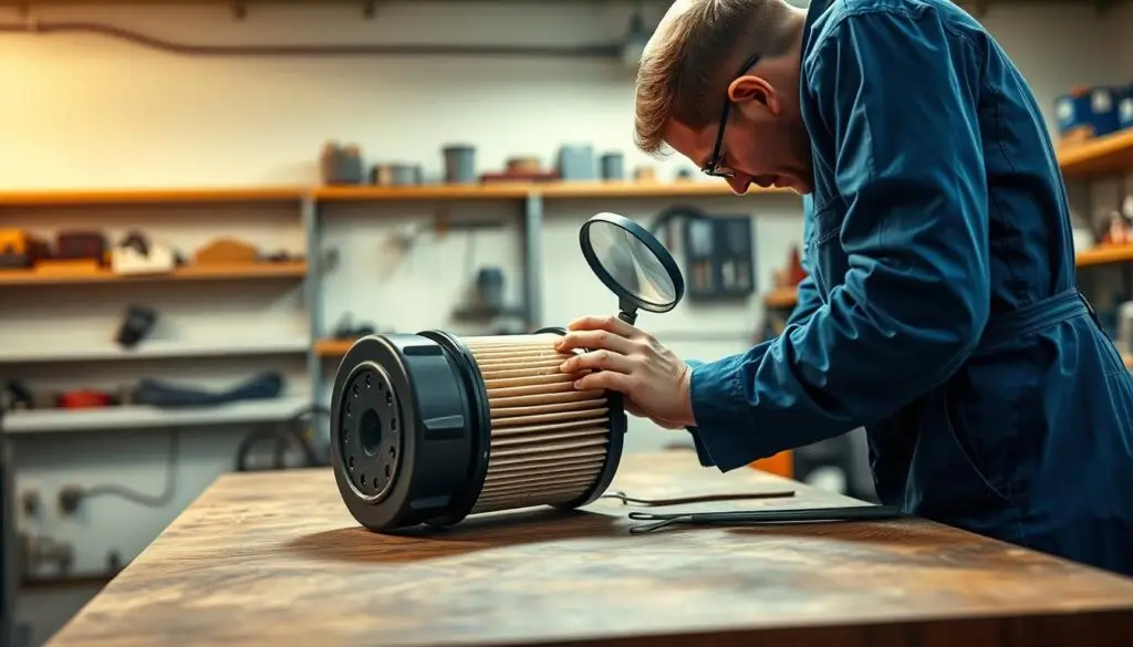 Air filter inspection during weekly maintenance procedure