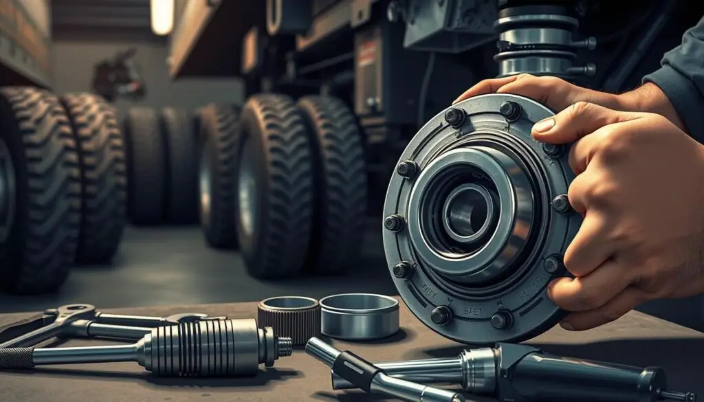 Wheel bearing inspection showing grease condition and bearing race examination