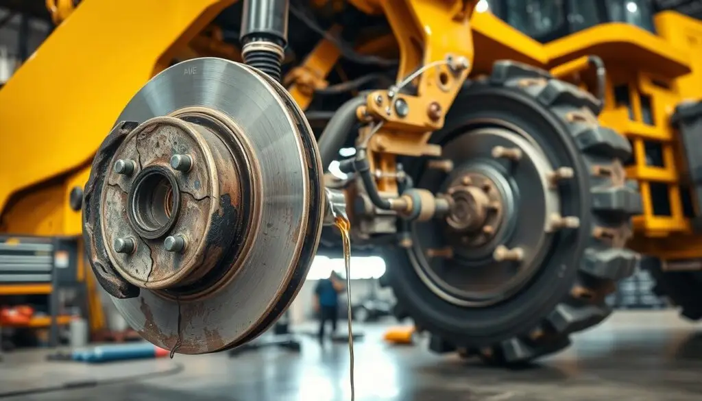 Wheel loader operator testing brake pedal response for failure symptom identification
