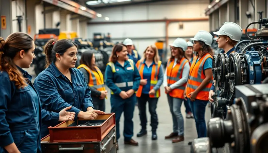 Female diesel technicians at professional mentorship and networking event