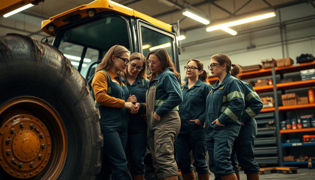 Modern diesel repair facility demonstrating professional inclusive work environment