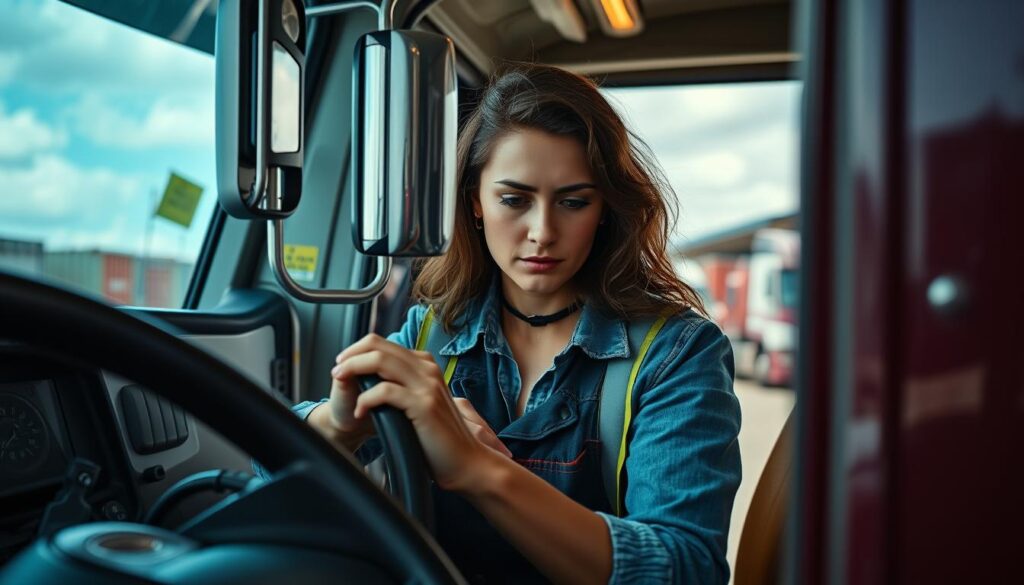 Commercial truck equipped with GPS tracking and safety monitoring systems
