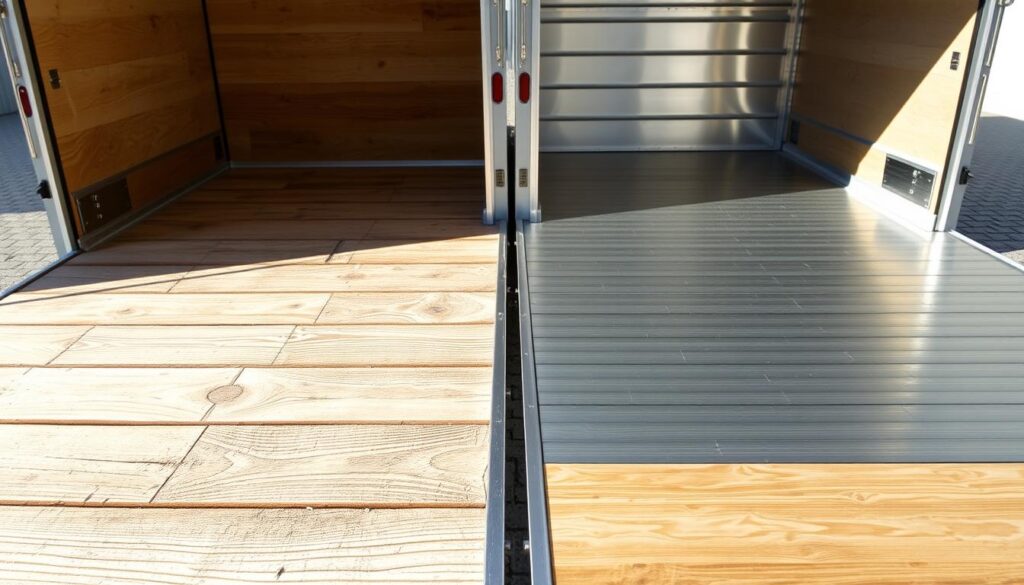 Wood trailer decking planks compared with aluminum decking panels for material selection
