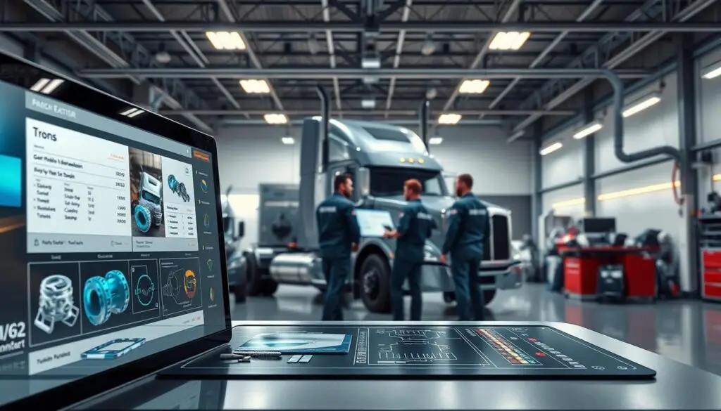Work order management dashboard showing technician assignments and service bay status