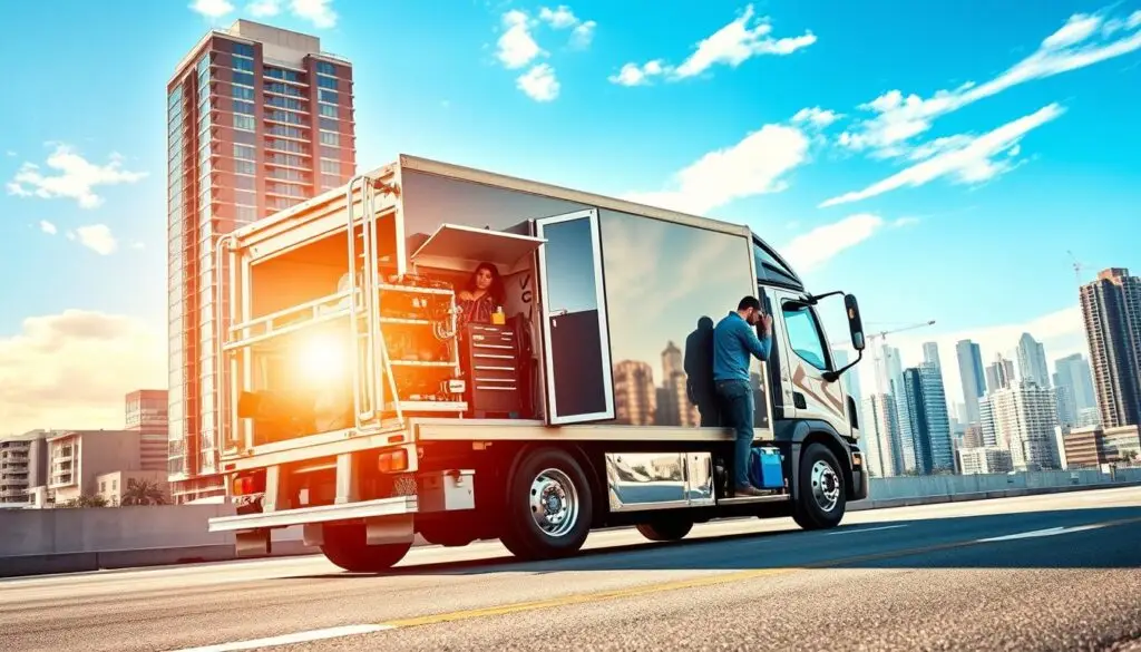 Business owner reviewing mobile service truck financing options to preserve working capital