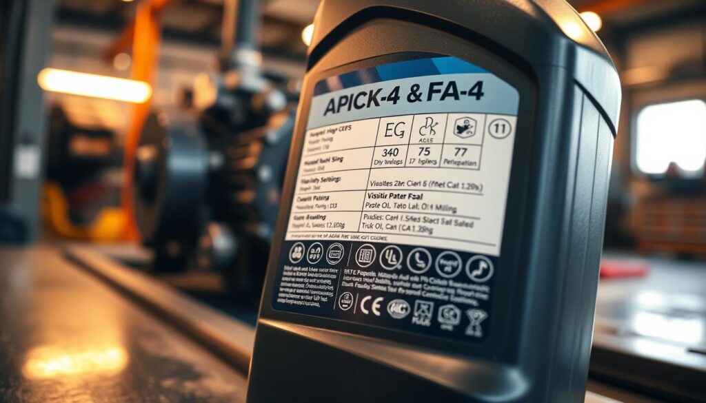 API certification donut symbols displaying CK-4 and FA-4 diesel engine oil specification requirements