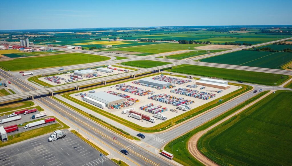 Midwest freight lane map showing routes between Chicago, Detroit, Indianapolis, and Milwaukee