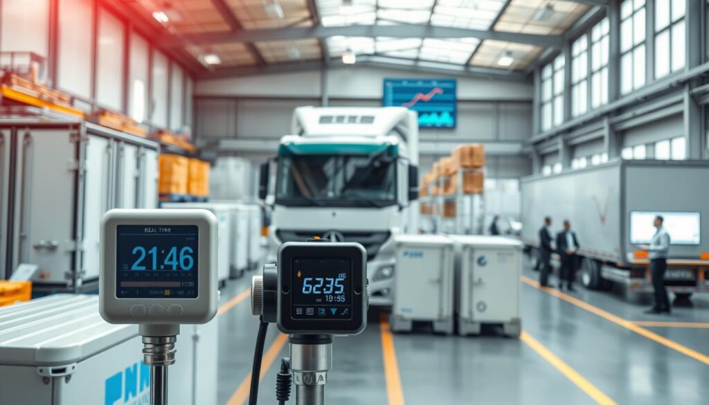 Refrigerated trailer temperature monitoring system displaying real-time environmental data