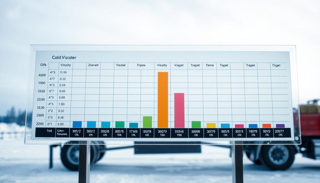 Temperature chart showing recommended diesel engine oil viscosity grades from -40°F to 120°F ambient conditions