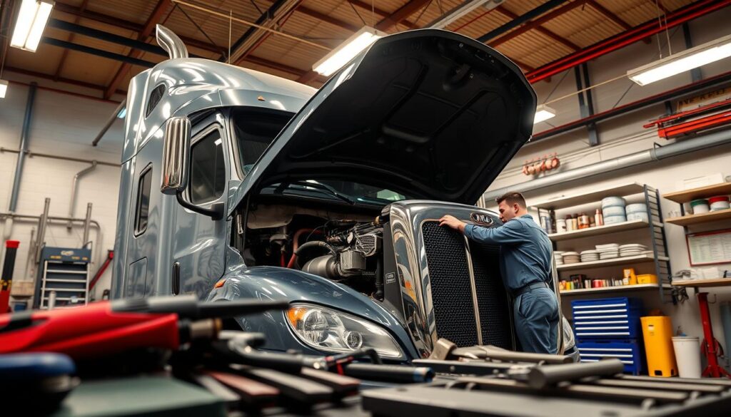 Diesel technician performing engine maintenance to ensure optimal fuel efficiency