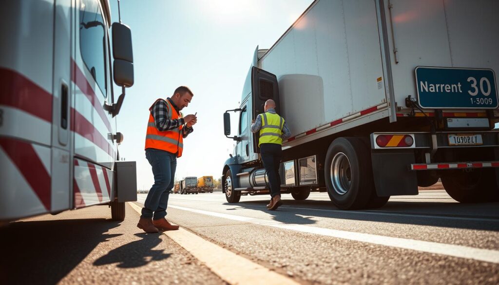 Professional locksmith providing commercial truck lockout service