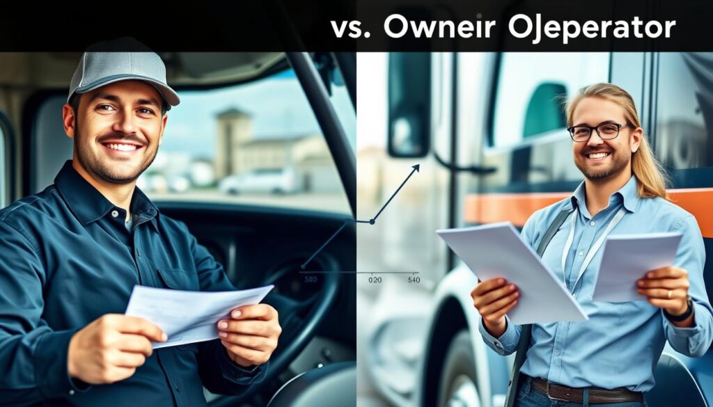 Side-by-side comparison chart of company driver and owner operator income including benefits and expenses
