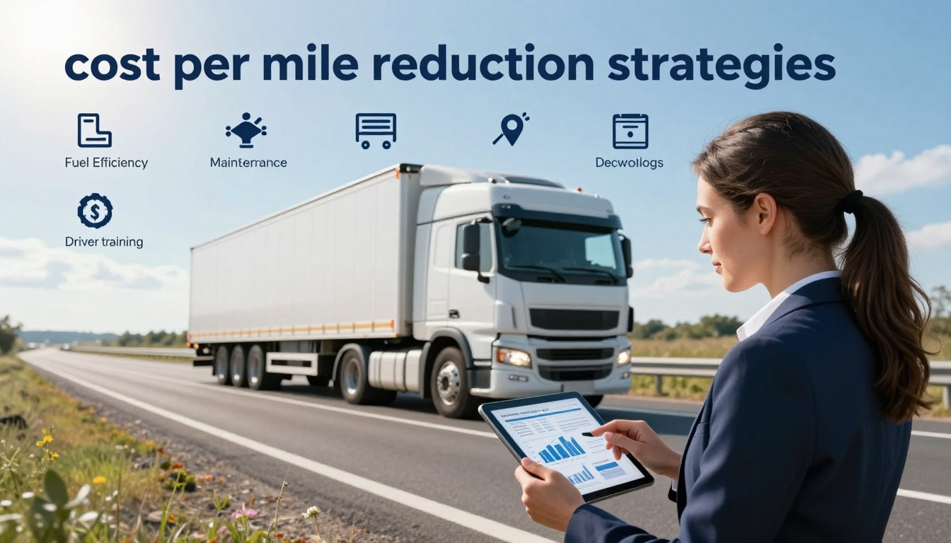 Cost per mile reduction strategies for trucking including fuel efficiency, preventive maintenance, deadhead reduction, and insurance optimization
