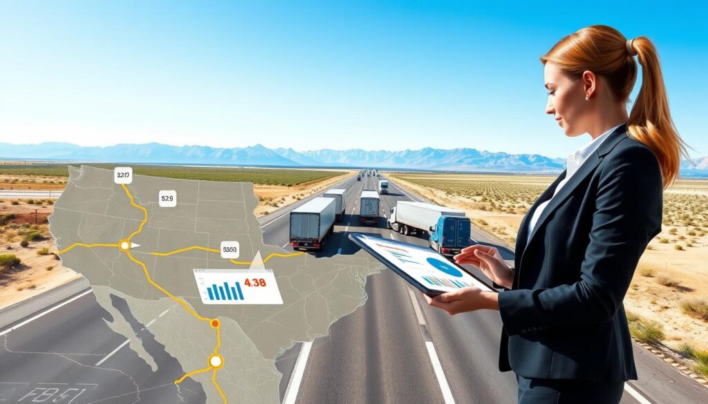 Cross-country freight lane analysis showing major transcontinental trucking routes