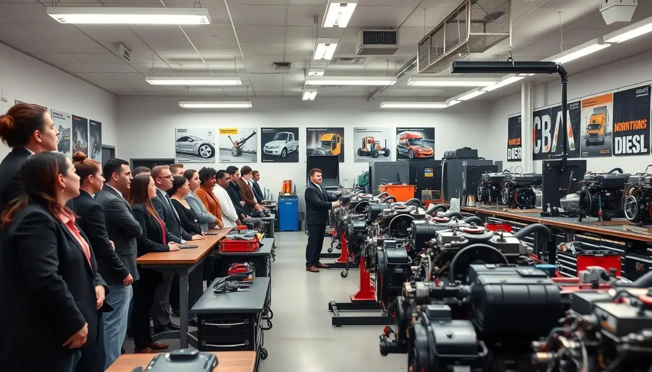 Diesel technician training program with classroom instruction and hands-on workshop practice