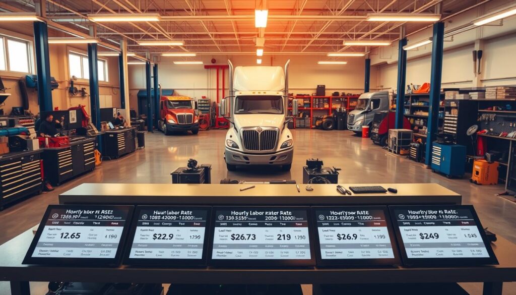 Comparison chart showing hourly labor rates across independent shops, dealerships, and diesel specialists