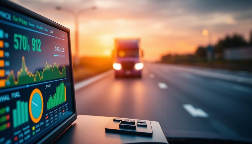 Dashboard showing fuel cost per mile tracking with MPG and price data