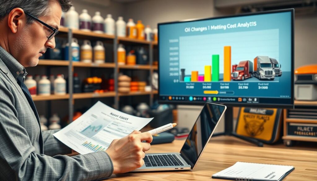 Cost comparison chart breaking down 15W-40 versus 10W-30 oil expenses including fuel savings and service intervals