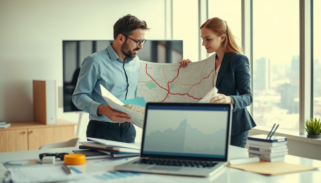 Truck driver reviewing route map showing strategic planning for maximizing owner operator profits